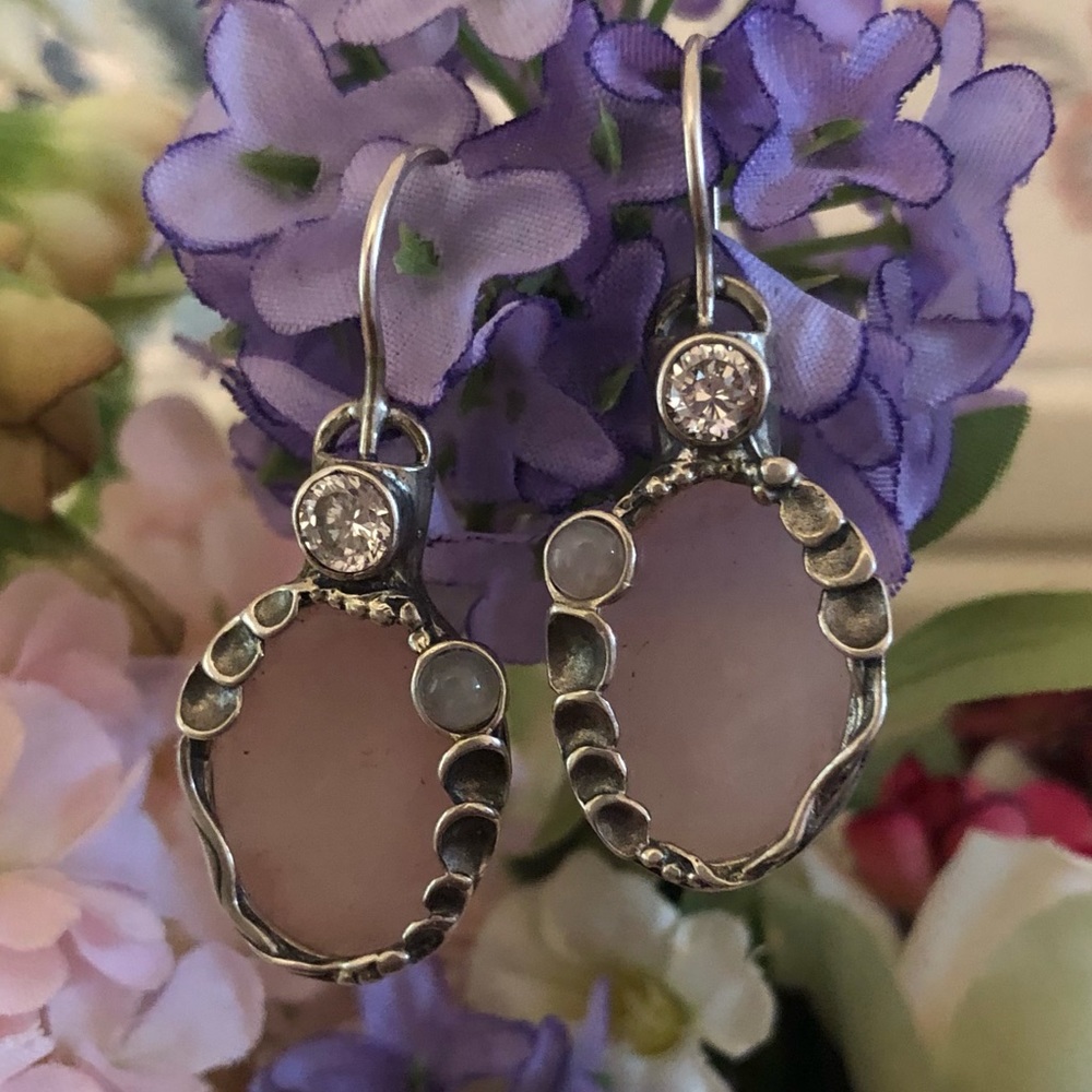 Rare Vintage Silpada Sterling Silver Rose Quartz Earrings on French Wire W1274